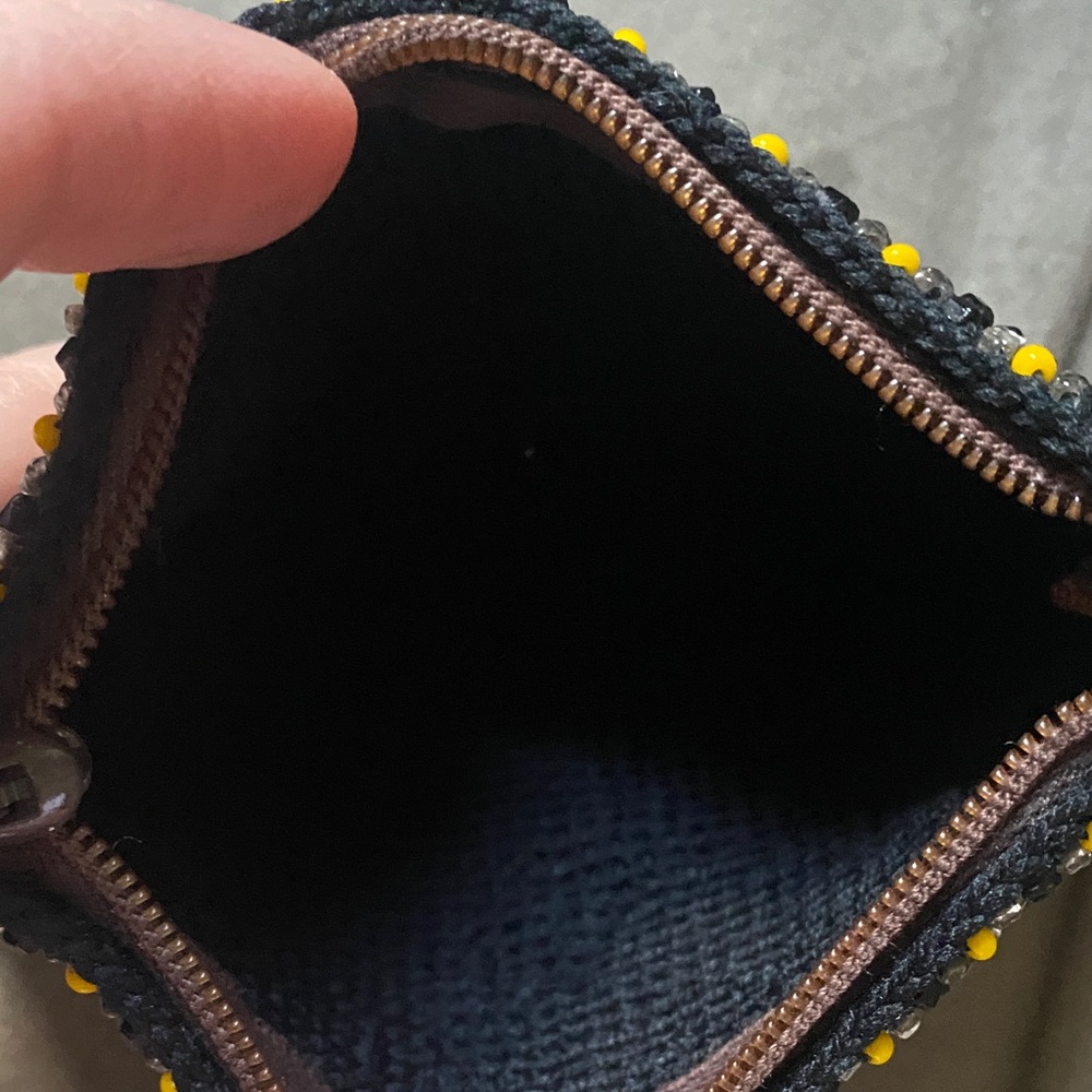 Vintage Hand Beaded Coin Purse Wallet Boho Floral Geometric Beaded Zip Pouch - Picture 5 of 7